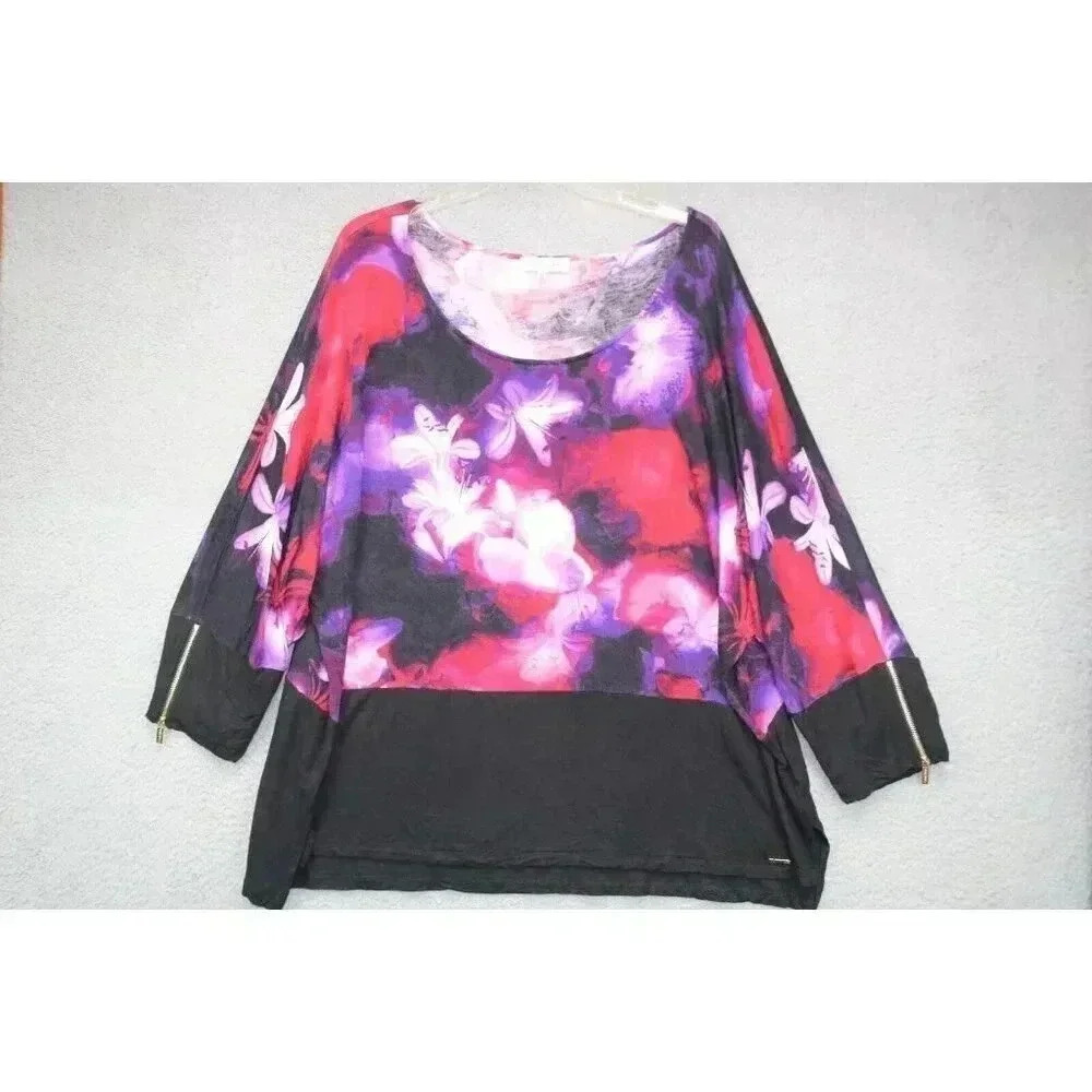 Calvin Klein Floral Zip 3/4 Sleeves Tunic Top-Size 3X